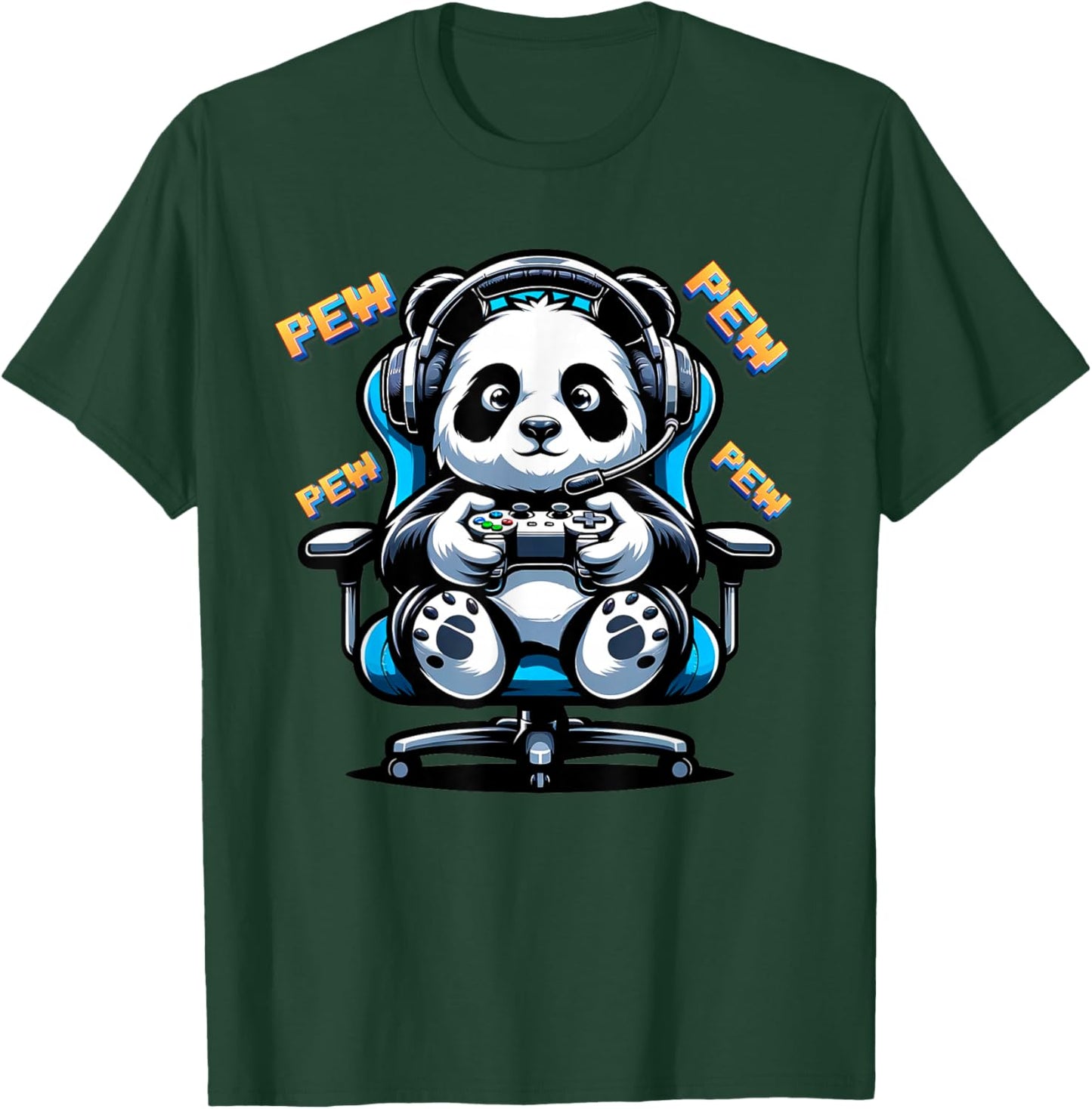 Cute Gaming Panda Pew Video Game Graphic Panda T-Shirt - T-Shirt | Forest