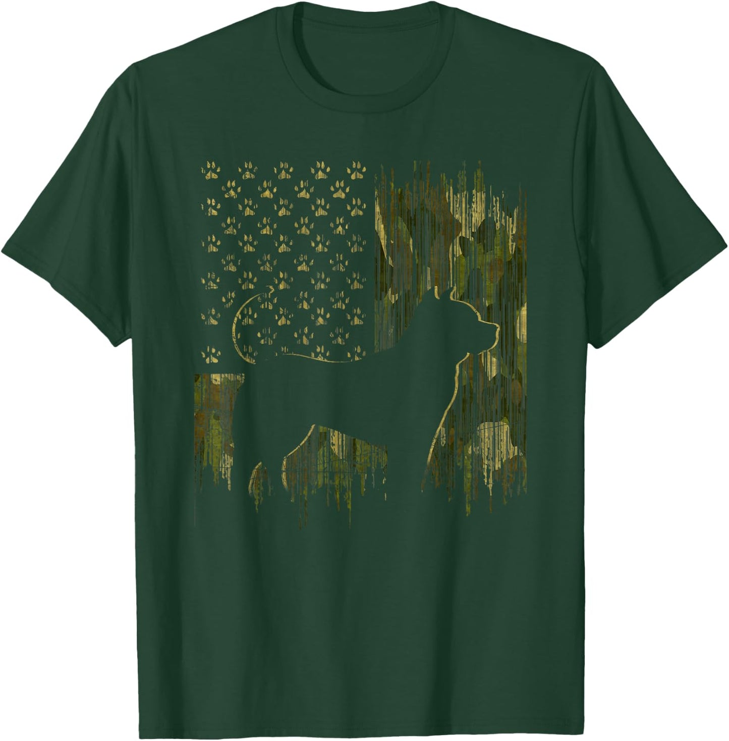Vintage Camouflage USA Flag Love Pitbull Dog Silhouette Men Women Kids T-Shirt - T-Shirt | Forest