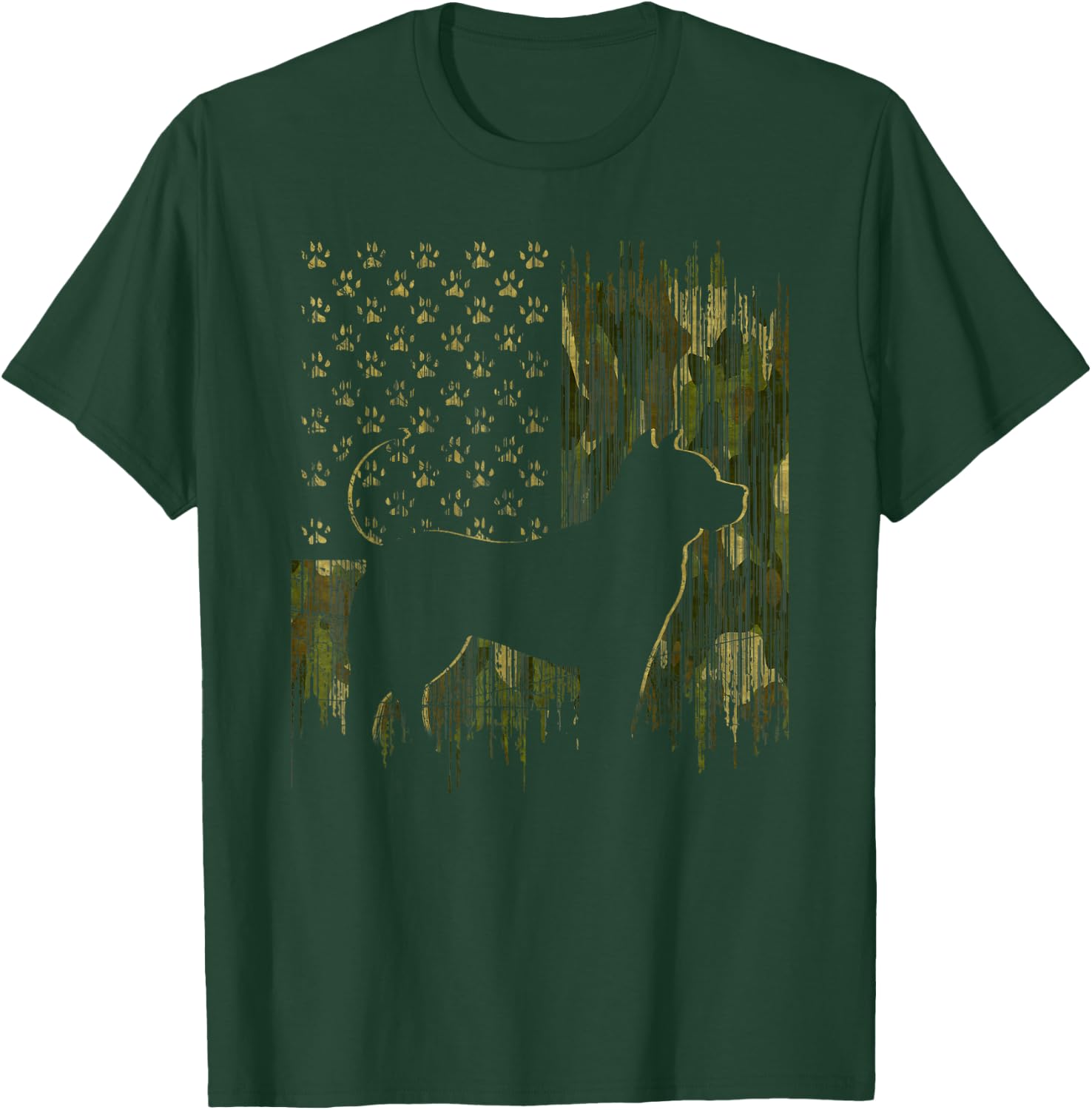 Vintage Camouflage USA Flag Love Pitbull Dog Silhouette Men Women Kids T-Shirt - T-Shirt | Forest