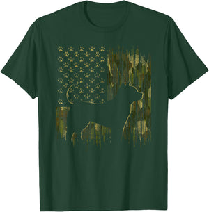 Vintage Camouflage USA Flag Love Pitbull Dog Silhouette Men Women Kids T-Shirt - T-Shirt | Forest