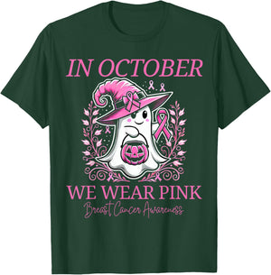 Pink Ghost October Breast Cancer Awareness Halloween T-Shirt - T-Shirt | Forest