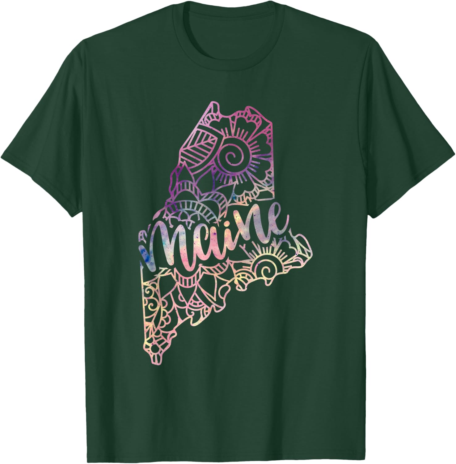Maine Mandala Flowers Hippy Boho Ornate Yoga Men Women T-Shirt - T-Shirt | Forest