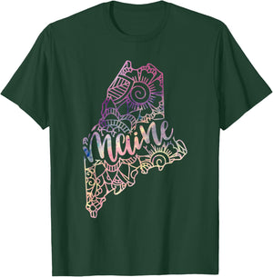 Maine Mandala Flowers Hippy Boho Ornate Yoga Men Women T-Shirt - T-Shirt | Forest