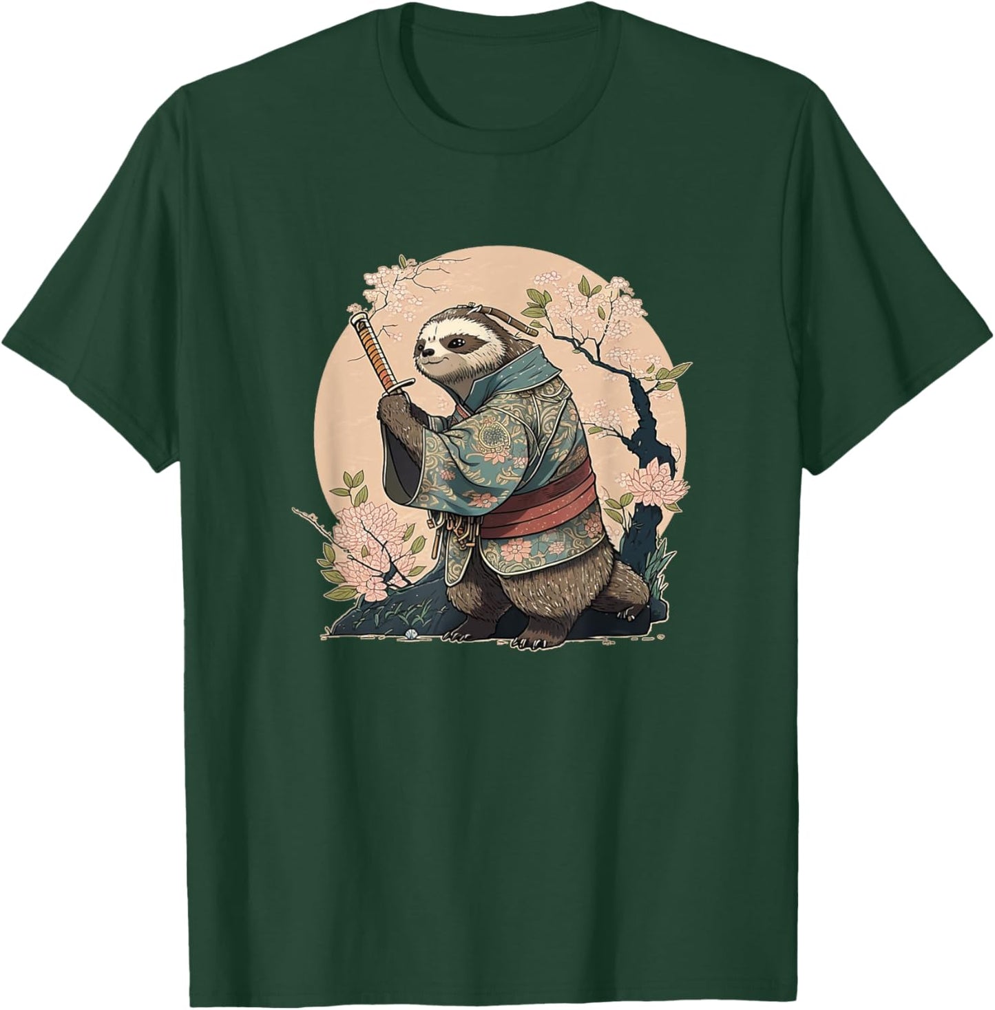 Kawaii Japanese Style Samurai Sloth Anime T-Shirt - T-Shirt | Forest