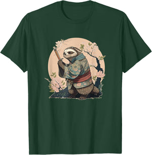 Kawaii Japanese Style Samurai Sloth Anime T-Shirt - T-Shirt | Forest