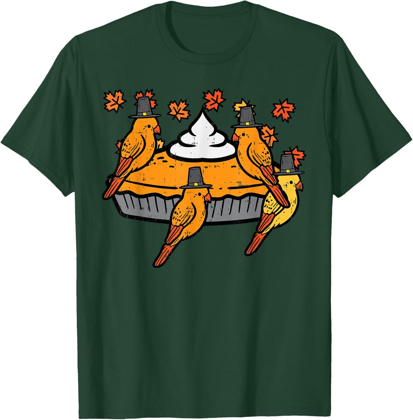 Thanksgiving Birds Pumpkin Pie Cute Fall Men Women Kids T-Shirt - T-Shirt | Forest