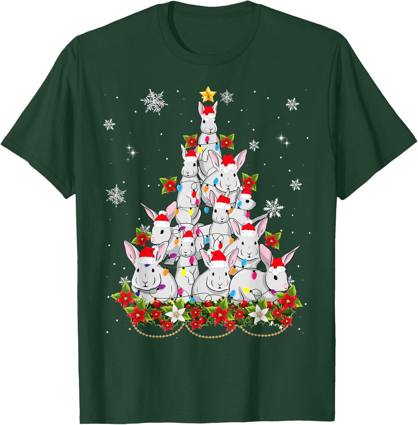 Santa Rabbit Bunny Christmas Tree Ornament Decor Gifts T-Shirt - T-Shirt | Forest