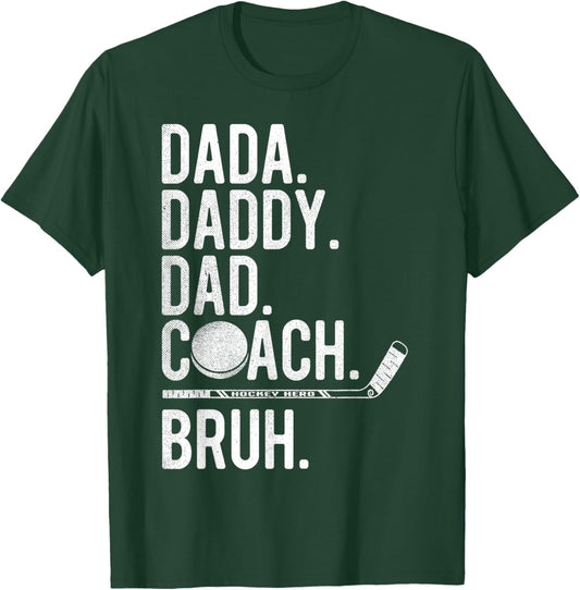 Dada Daddy Dad Bruh Vintage Ice Hockey Coach Family Humor T-Shirt - T-Shirt | Forest