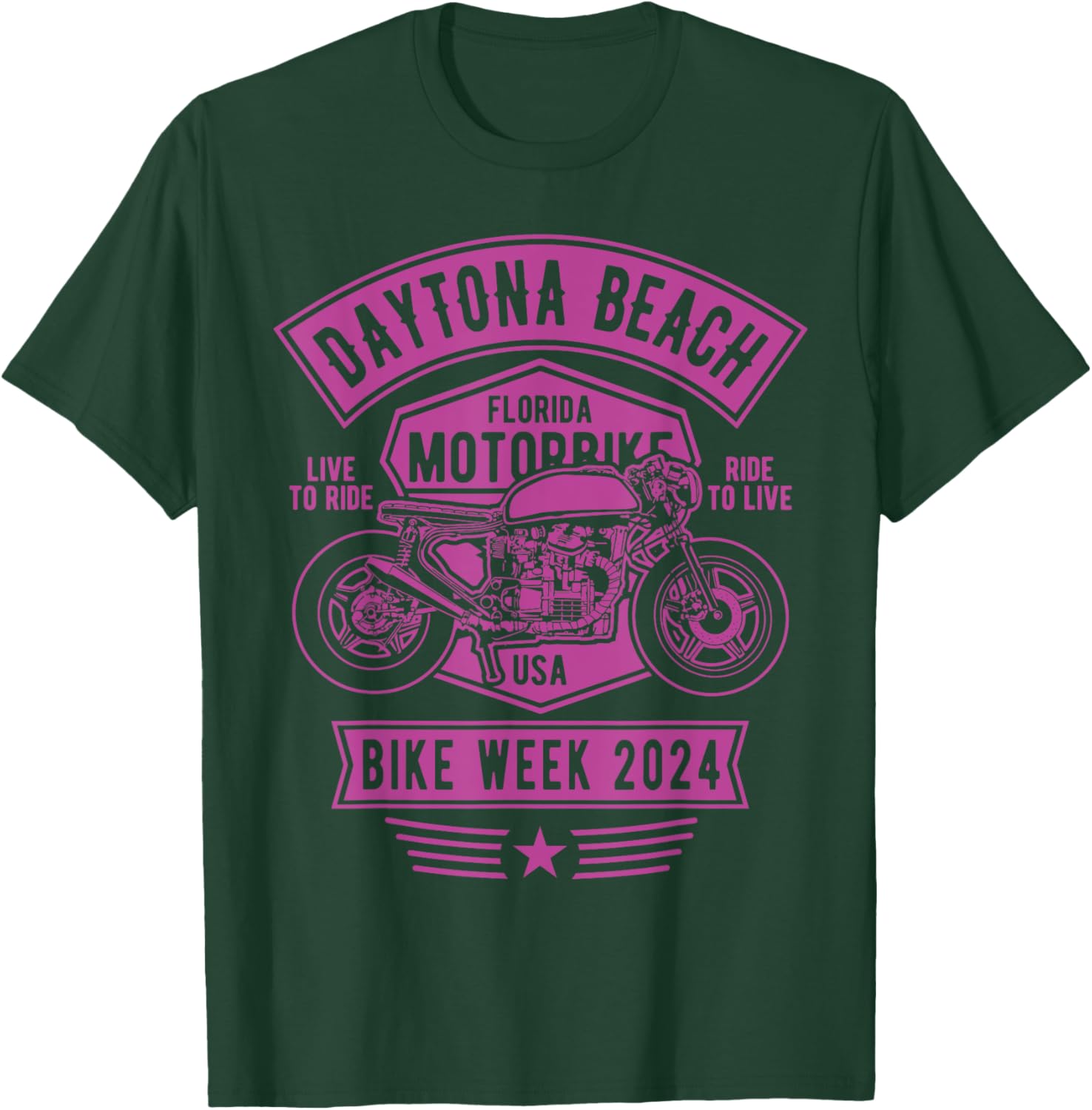 Daytona Beach Bike Week 2024 Retro Motorcycle Design Men Women Kids T-Shirt - T-Shirt | Forest