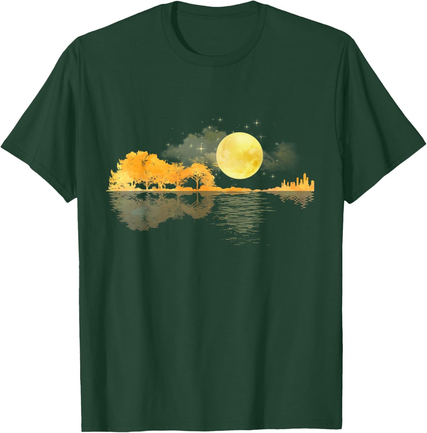 Guitar Nature Moon Retro Style Guitarist Acoustic Guitar T-Shirt - T-Shirt | Forest