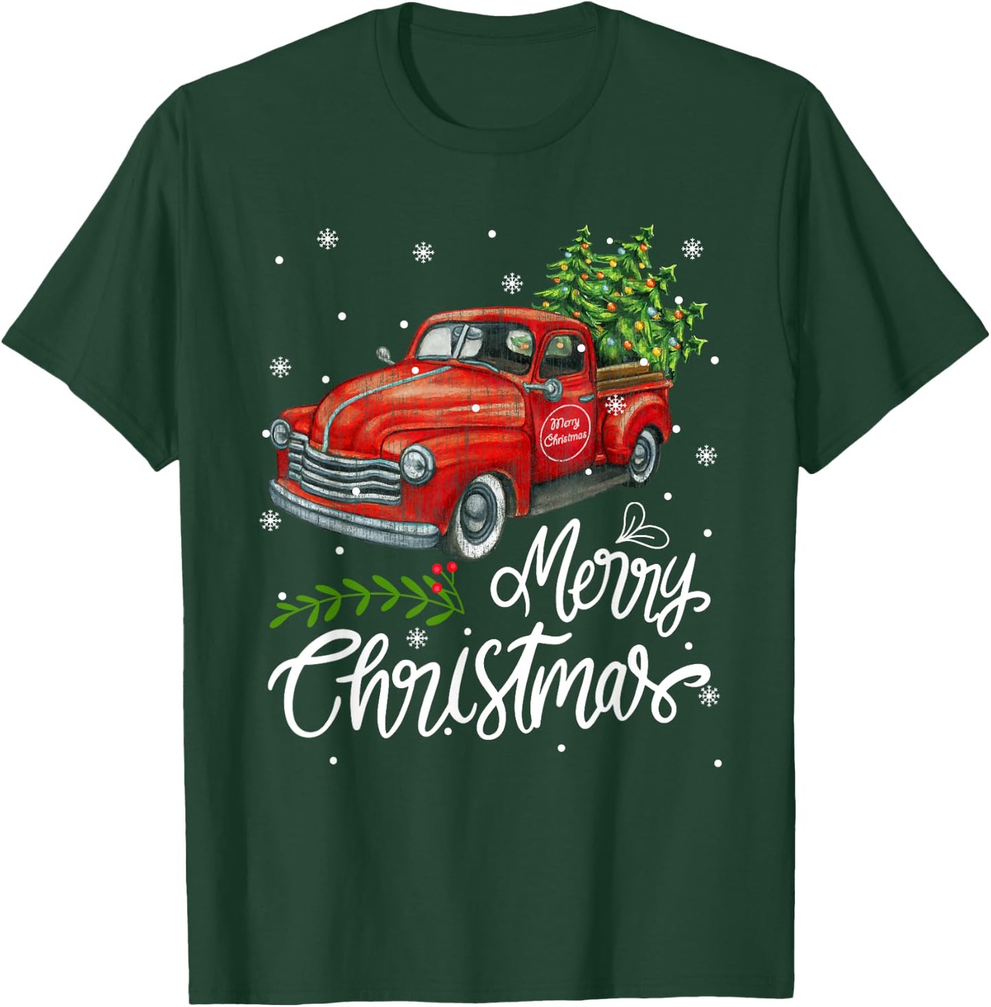 Vintage Wagon Red Truck Christmas Tree Pajama Family Xmas T-Shirt - T-Shirt | Forest
