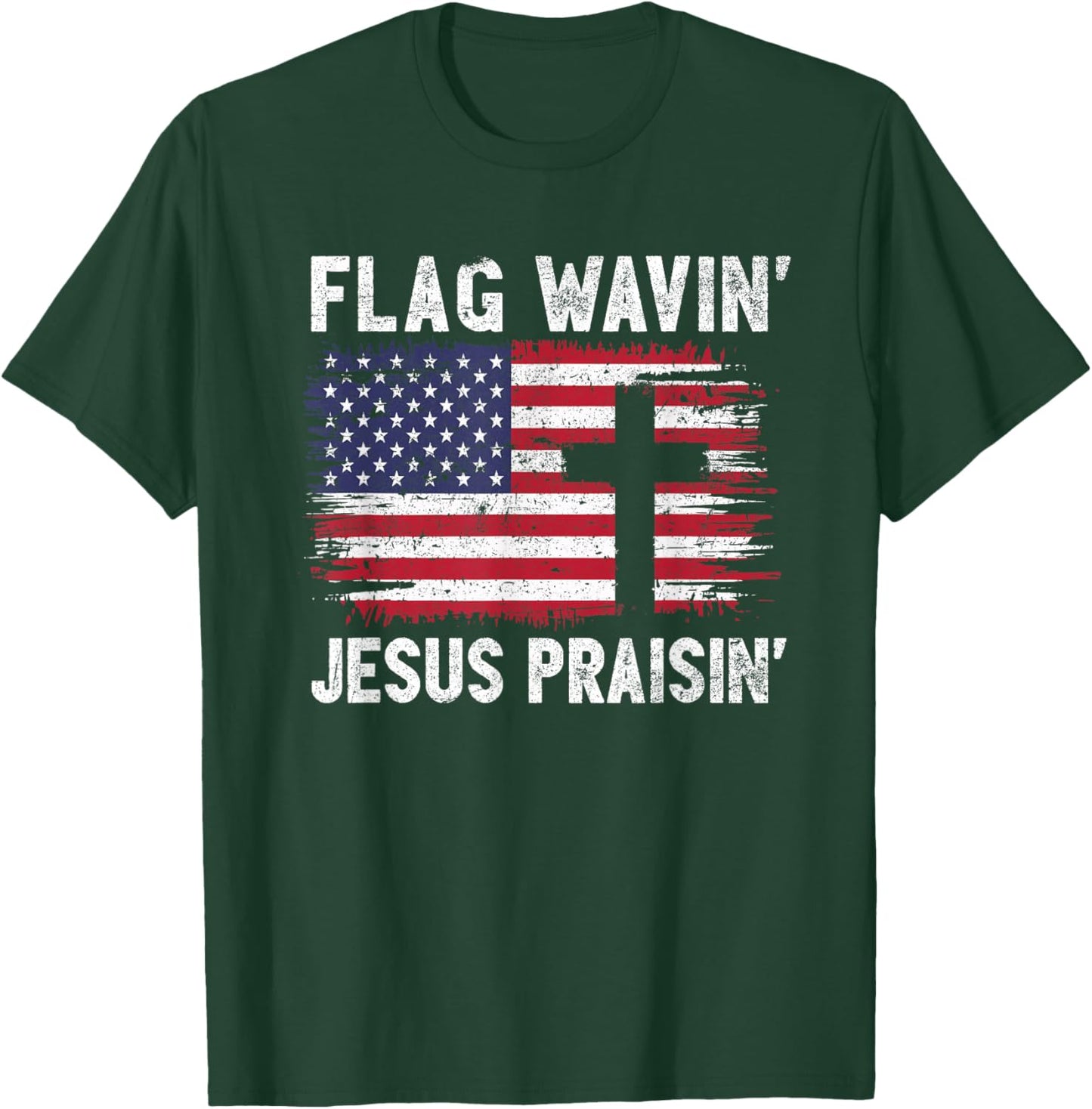 Faith & Freedom Christian America Flag Waving Jesus Praising T-Shirt - T-Shirt | Forest