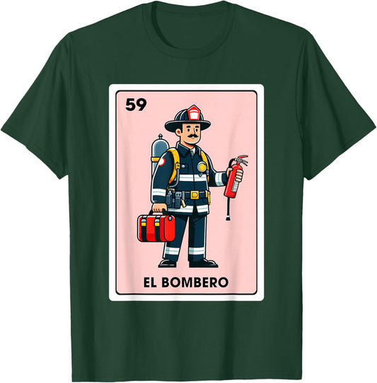 Mexican Fireman Firefighter El Bombero Mexican Bingo Card T-Shirt - T-Shirt | Forest