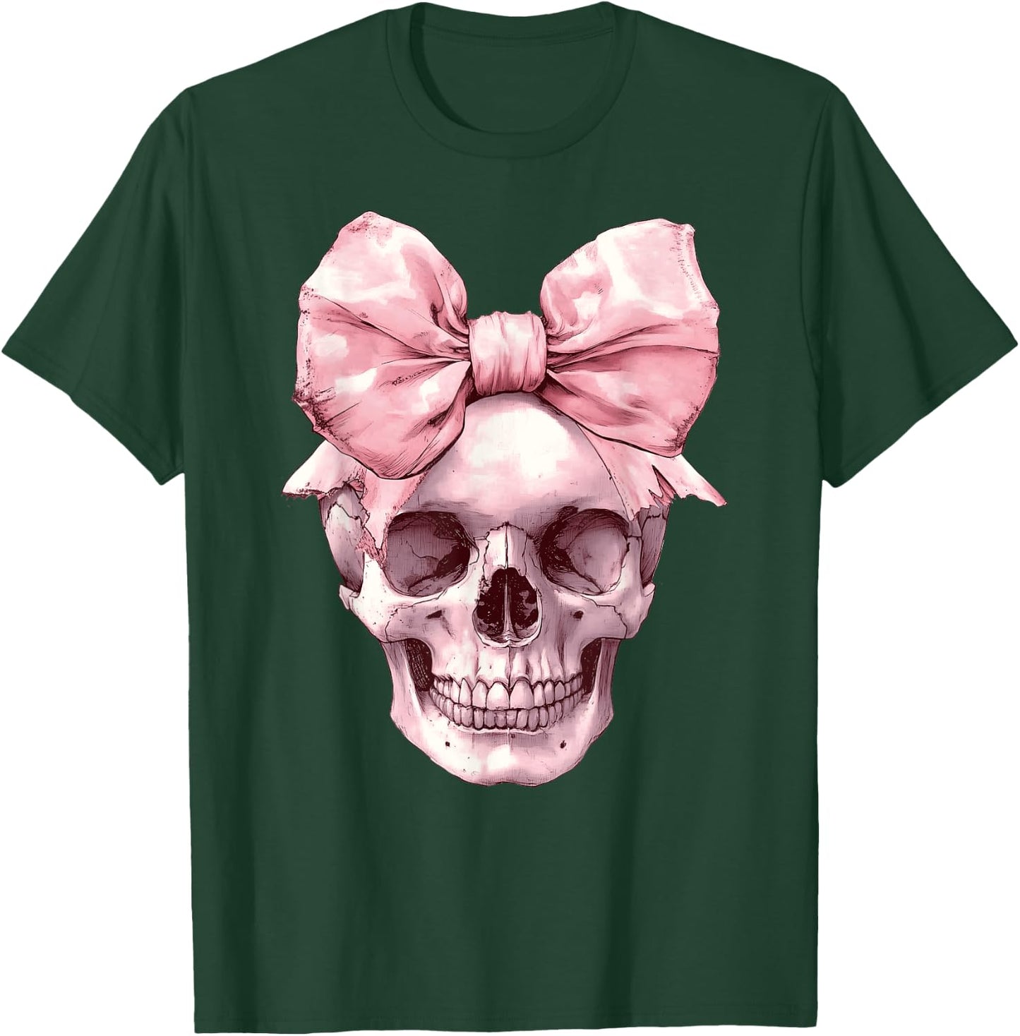 Cute Pink Coquette Bow Skull Spooky Halloween Women Girls T-Shirt - T-Shirt | Forest