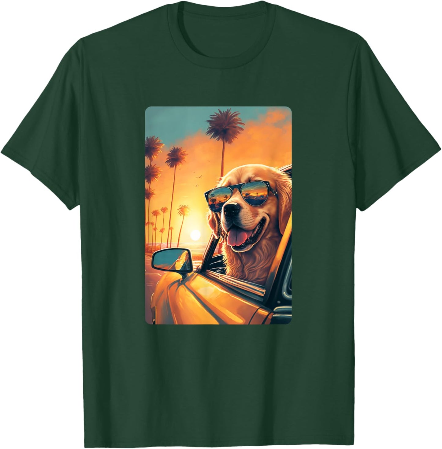 Golden Retriever Shirt Glasses Car Funny Golden Retriever T-Shirt - T-Shirt | Forest