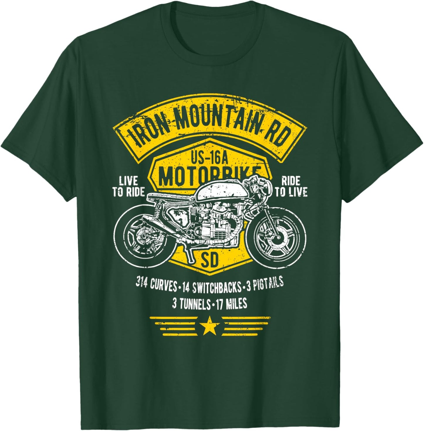 Iron Mountain Road US-16A South Dakota Motorcycle Design T-Shirt - T-Shirt | Forest