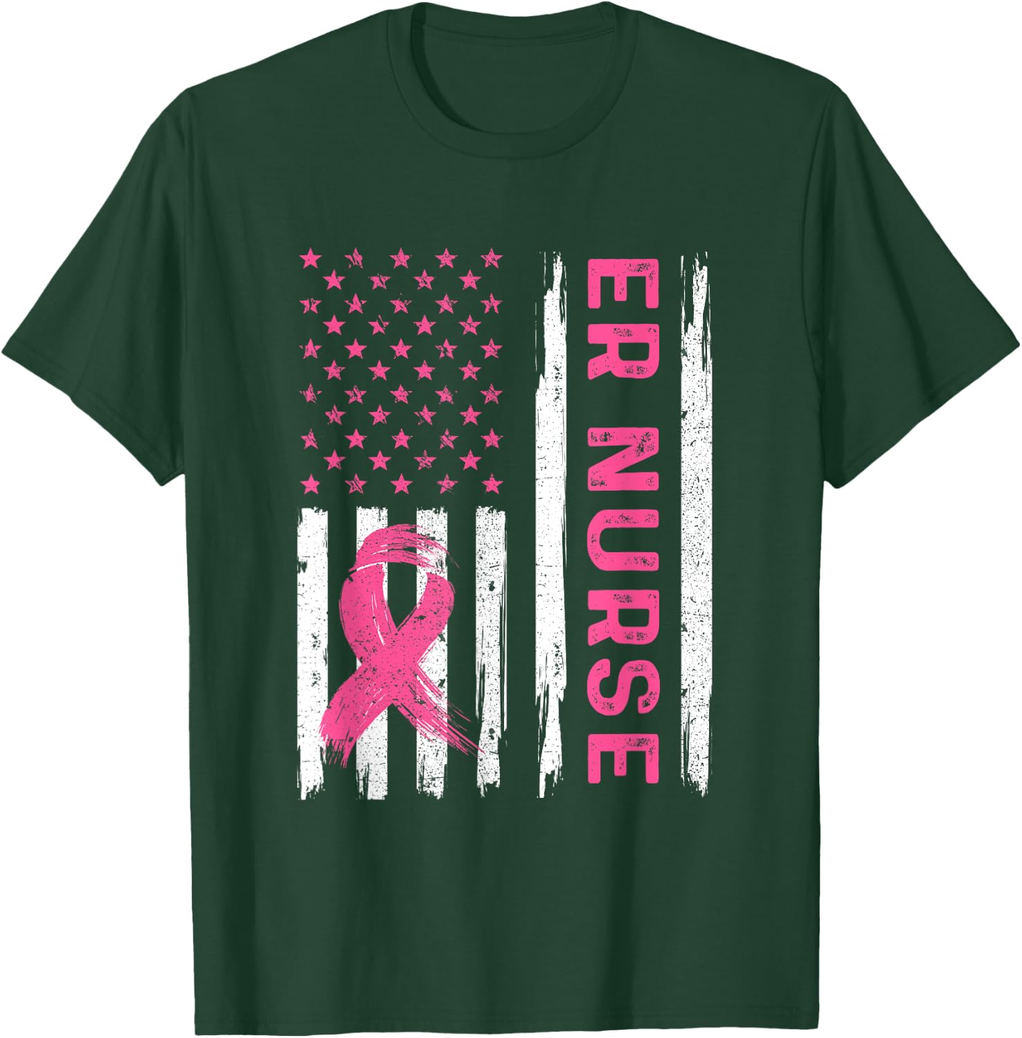 ER Nurse American Flag Nurse Breast Cancer Awareness Men T-Shirt - T-Shirt | Forest