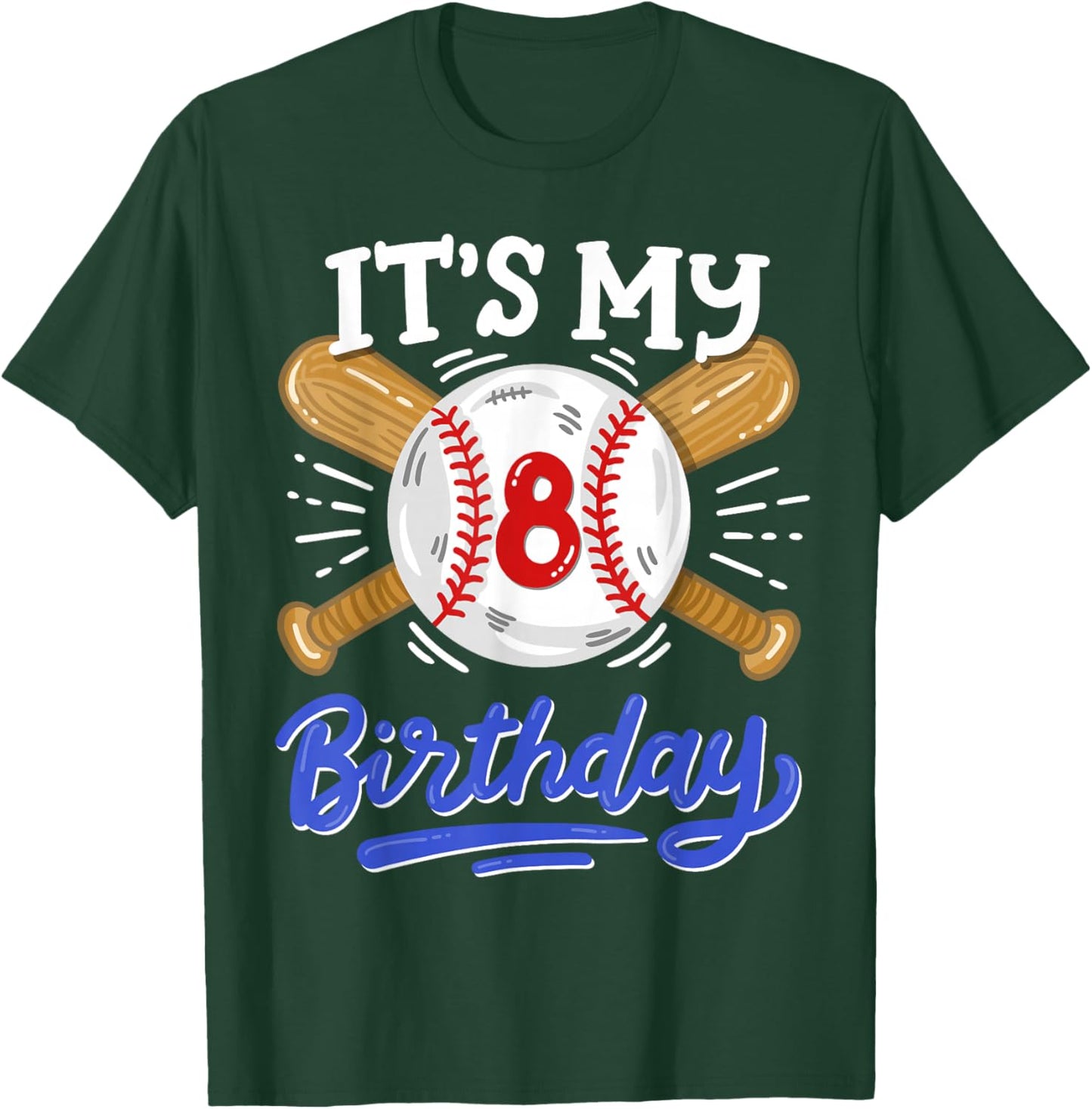 Kids 8th Baseball Birthday Party Boys Sport Fan 8 Years Old T-Shirt - T-Shirt | Forest