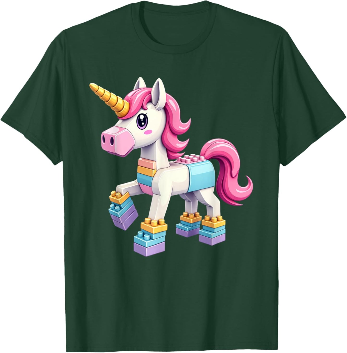 Block Building Unicorn Lover Master Builder Bricks T-Shirt - T-Shirt | Forest