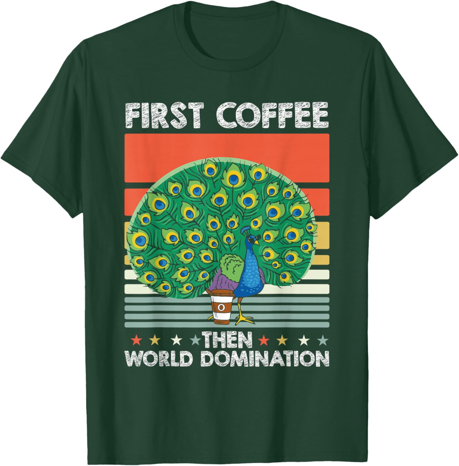 Retro Peafowl Coffee Ornithology - Wildlife Vintage Peacock T-Shirt - T-Shirt | Forest