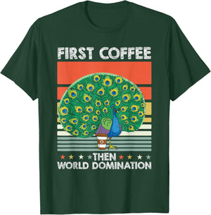 Retro Peafowl Coffee Ornithology - Wildlife Vintage Peacock T-Shirt - T-Shirt | Forest