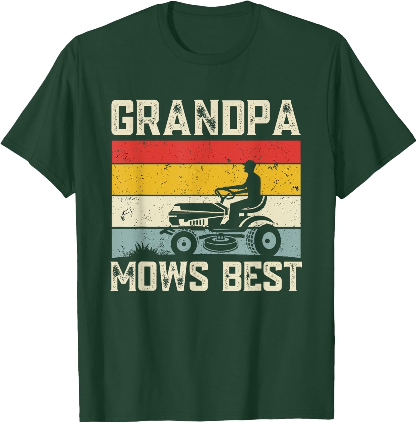 Grandpa Mows Best Retro Lawn Care Mowing Funny Father's Day T-Shirt - T-Shirt | Forest