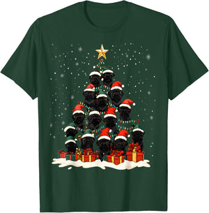 Black Pug Christmas Tree Dog Santa Xmas Merry Dogmas T-Shirt - T-Shirt | Forest