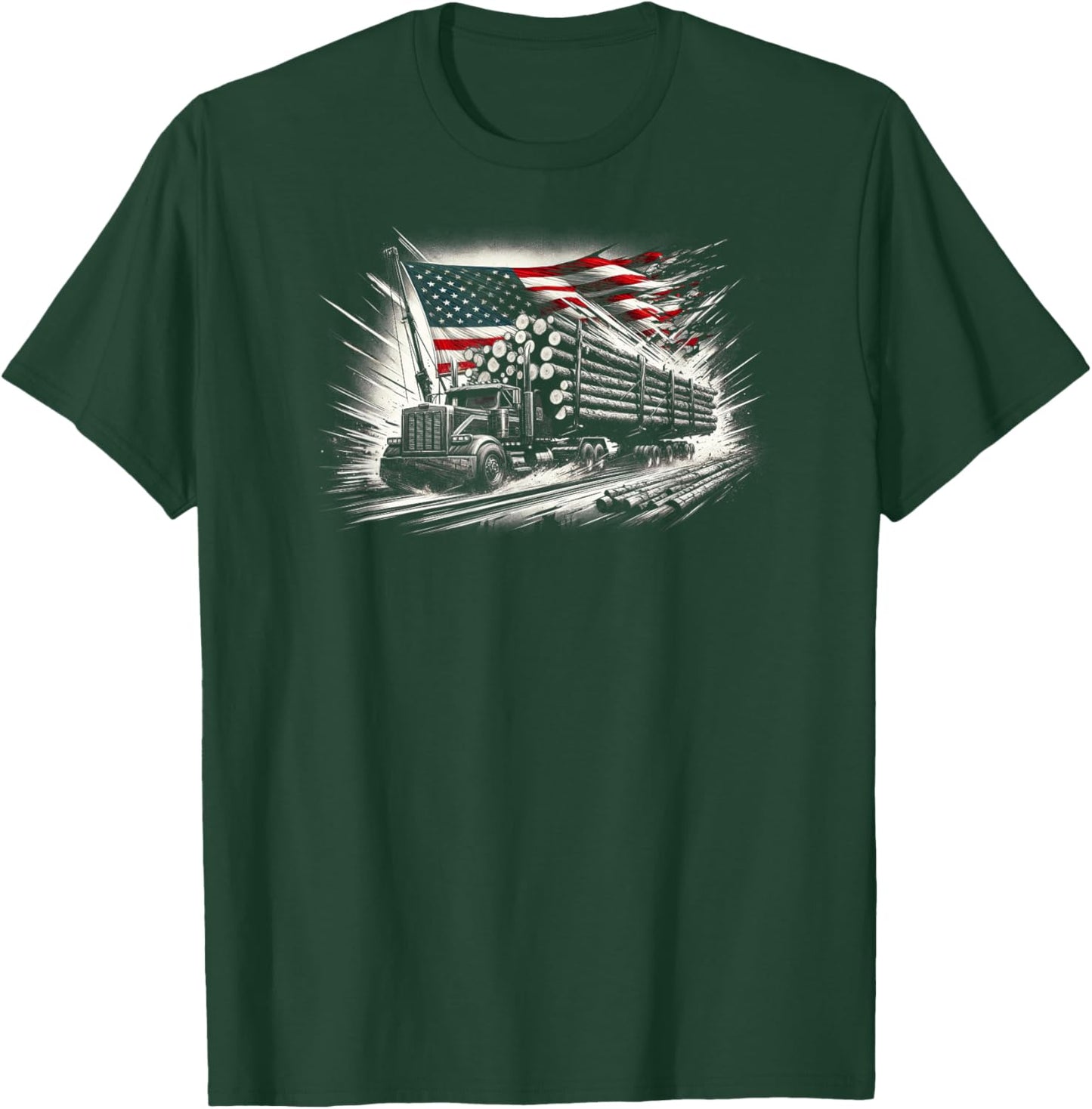 Vintage Logger with American Flag Logging/Carpenter T-Shirt - T-Shirt | Forest