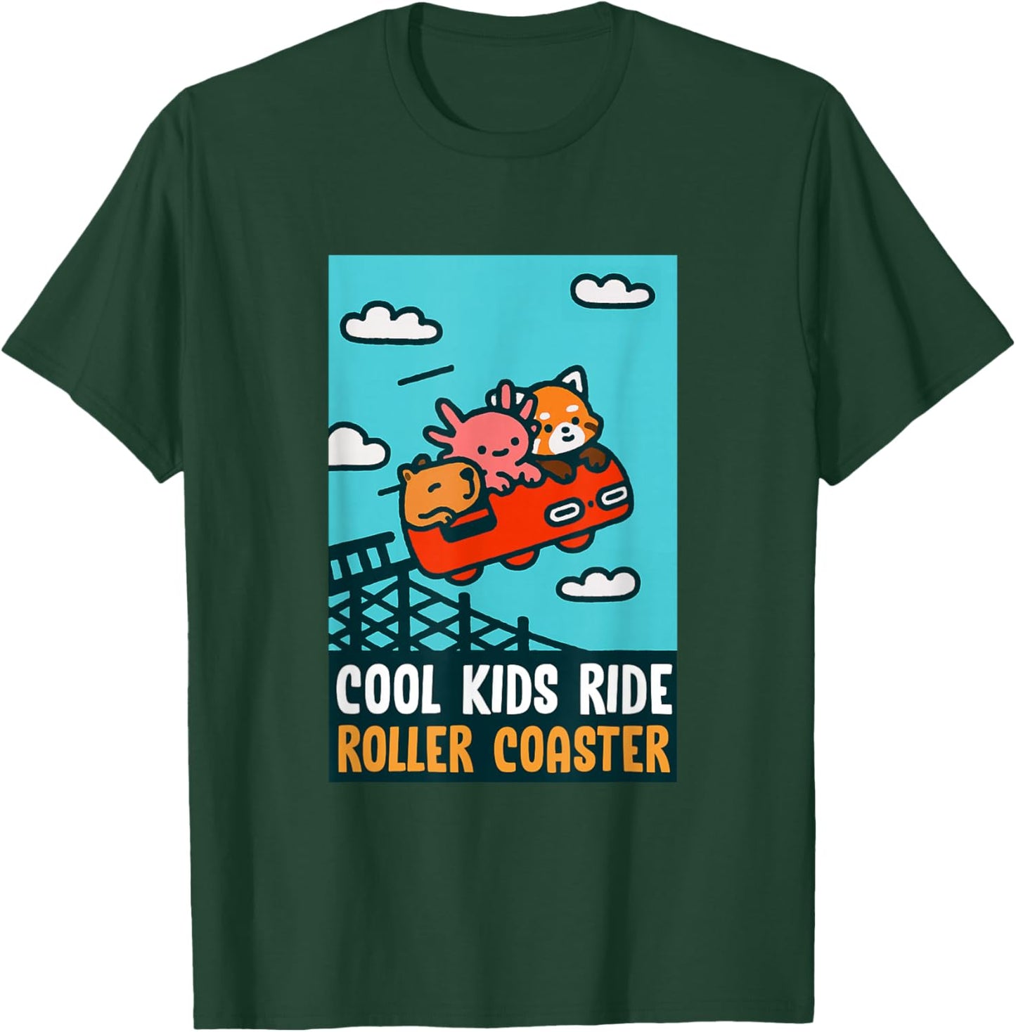 Red Panda, Axolotl, Capybara Riding A Roller Coaster Funny T-Shirt - T-Shirt | Forest