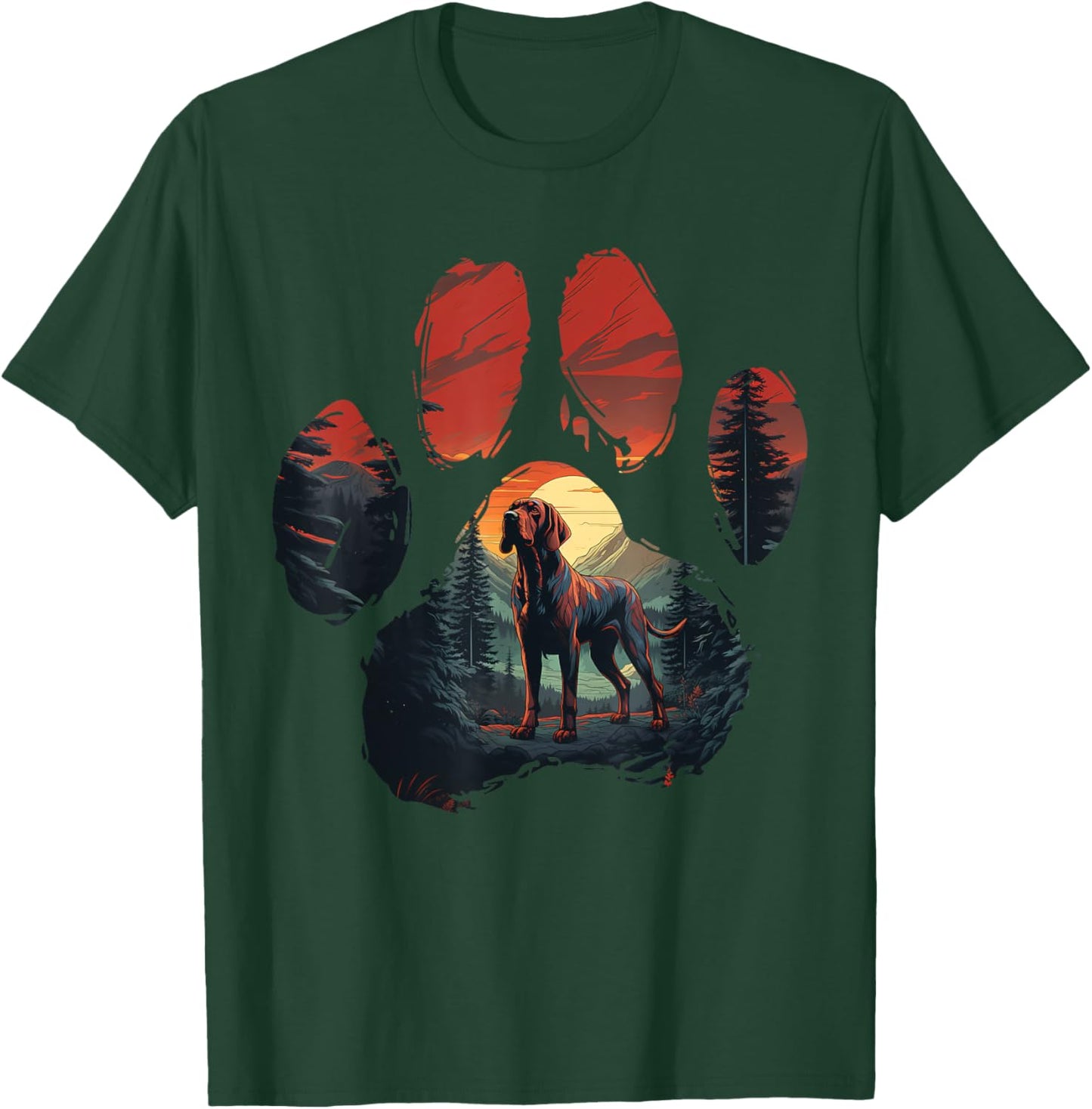 Redbone Coonhound Paw Mountain Design Dog Mom Dad T-Shirt - T-Shirt | Forest