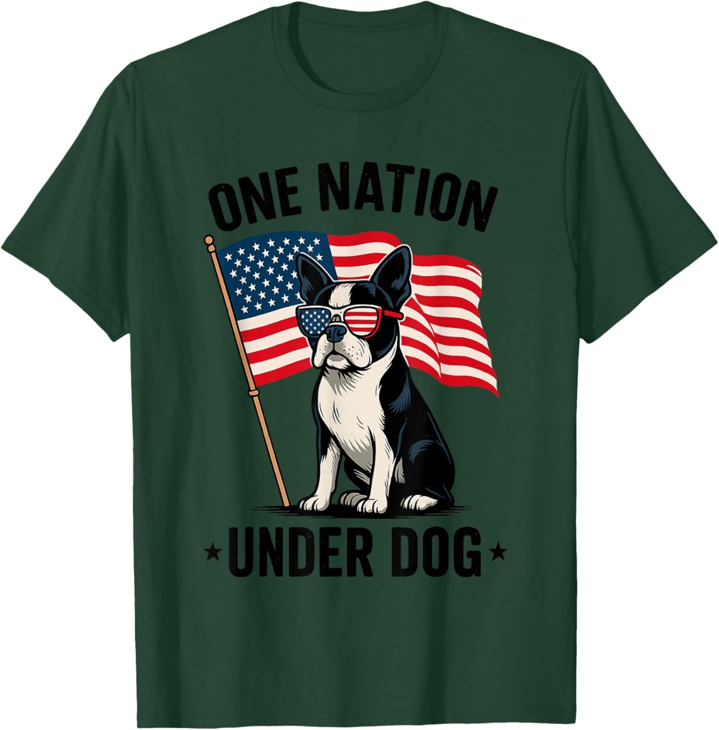 One Nation Under Dog Funny Patriotic Boston Terrier Lover Women Kids T-Shirt - T-Shirt | Forest