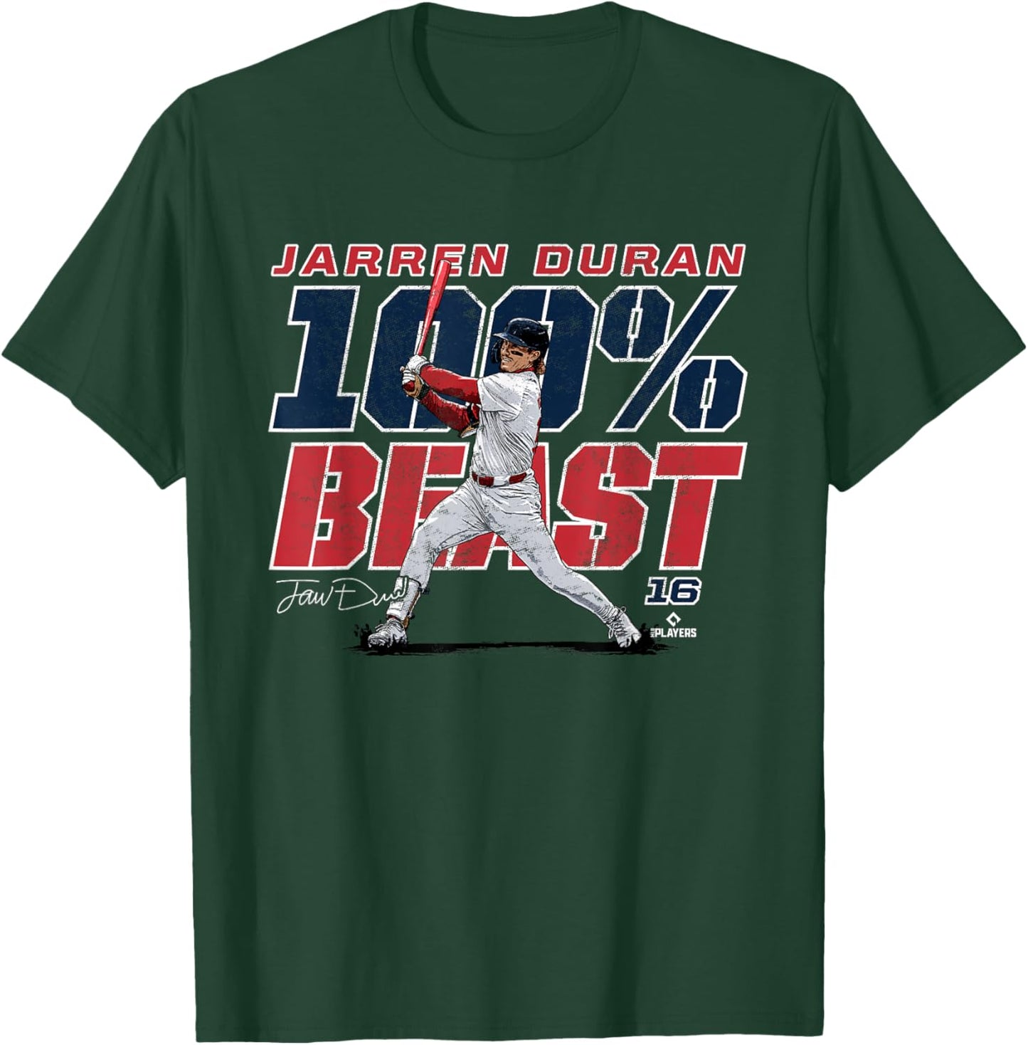 100% Beast Jarren Duran Boston MLBPA T-Shirt - T-Shirt | Forest