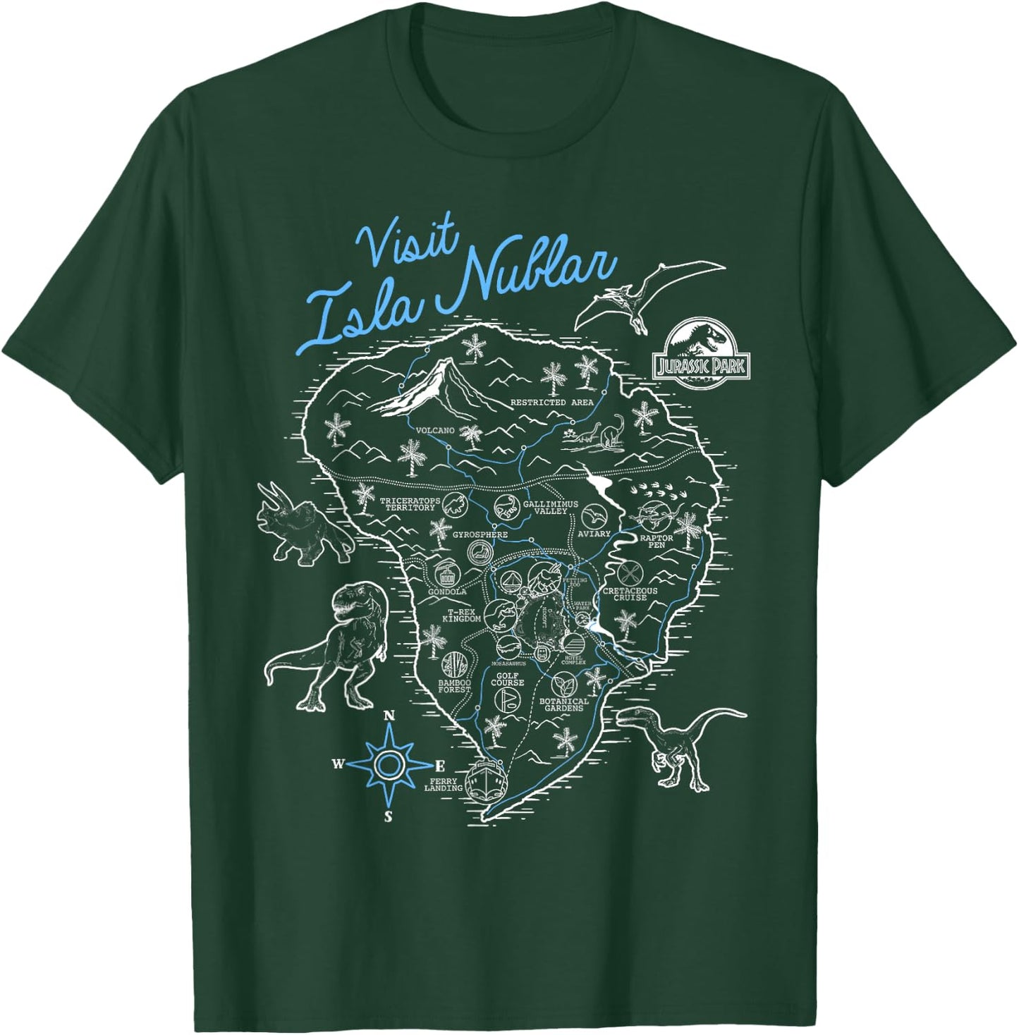Jurassic Park Visit Isla Nublar Sketch Map Poster T-Shirt - T-Shirt | Forest