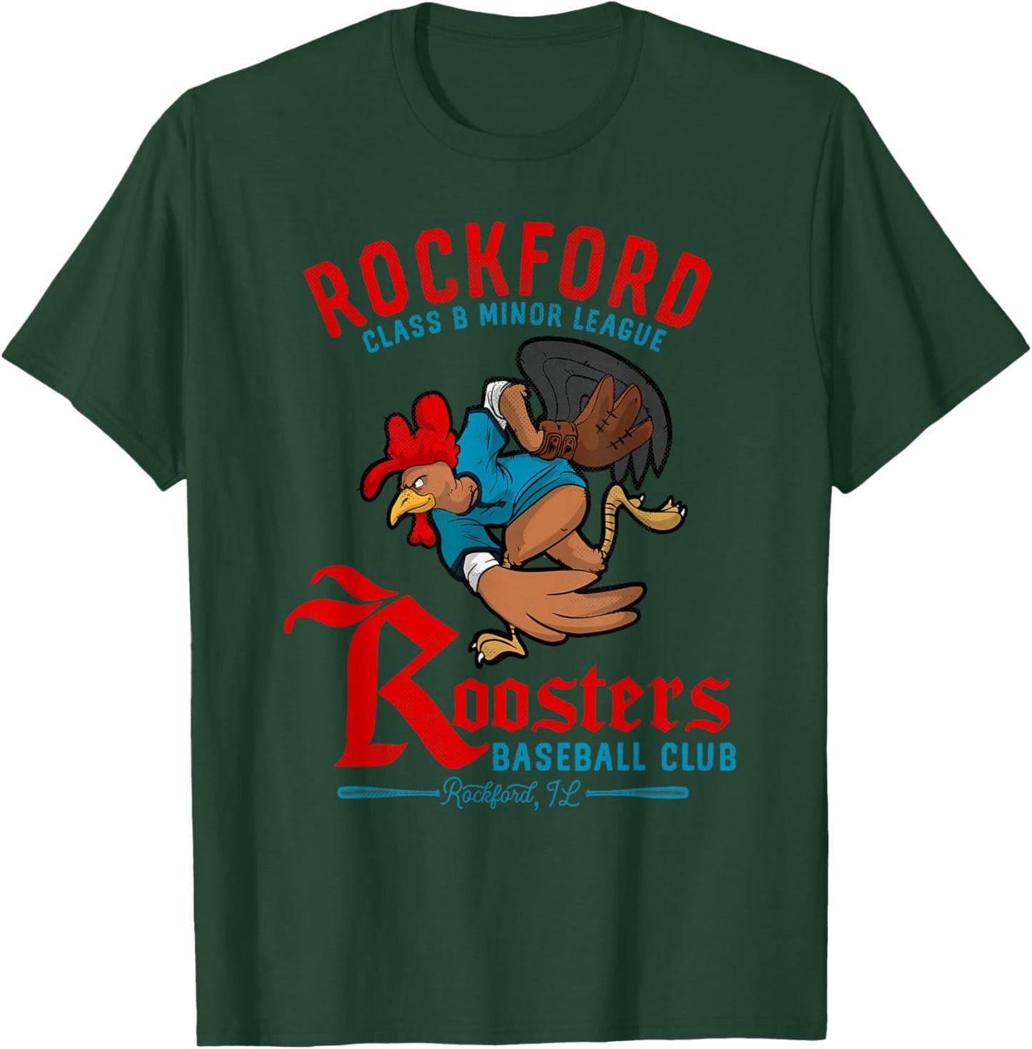 Rockford Roosters Retro Minor League Baseball Team T-Shirt - T-Shirt | Forest