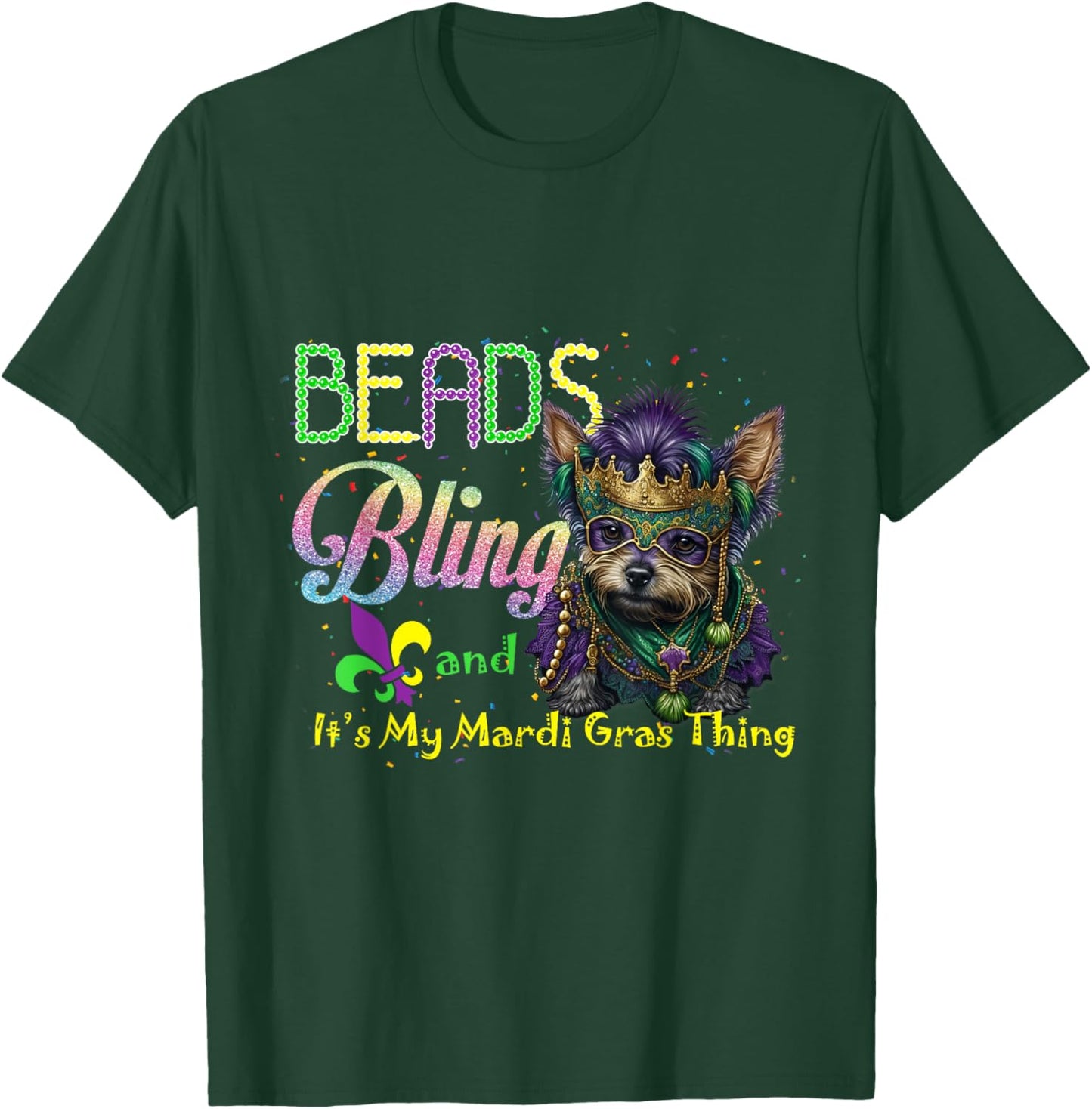 Beads Bling Yorkie Mardi Gras Thing Carnival Masquerade T-Shirt - T-Shirt | Forest