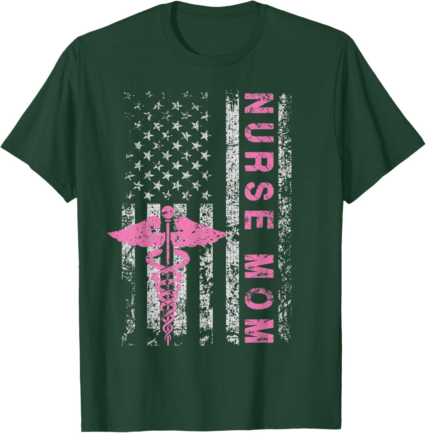 American Baby Nurse Mom USA Flag Funny Patriotic Vintage Women Men T-Shirt - T-Shirt | Forest