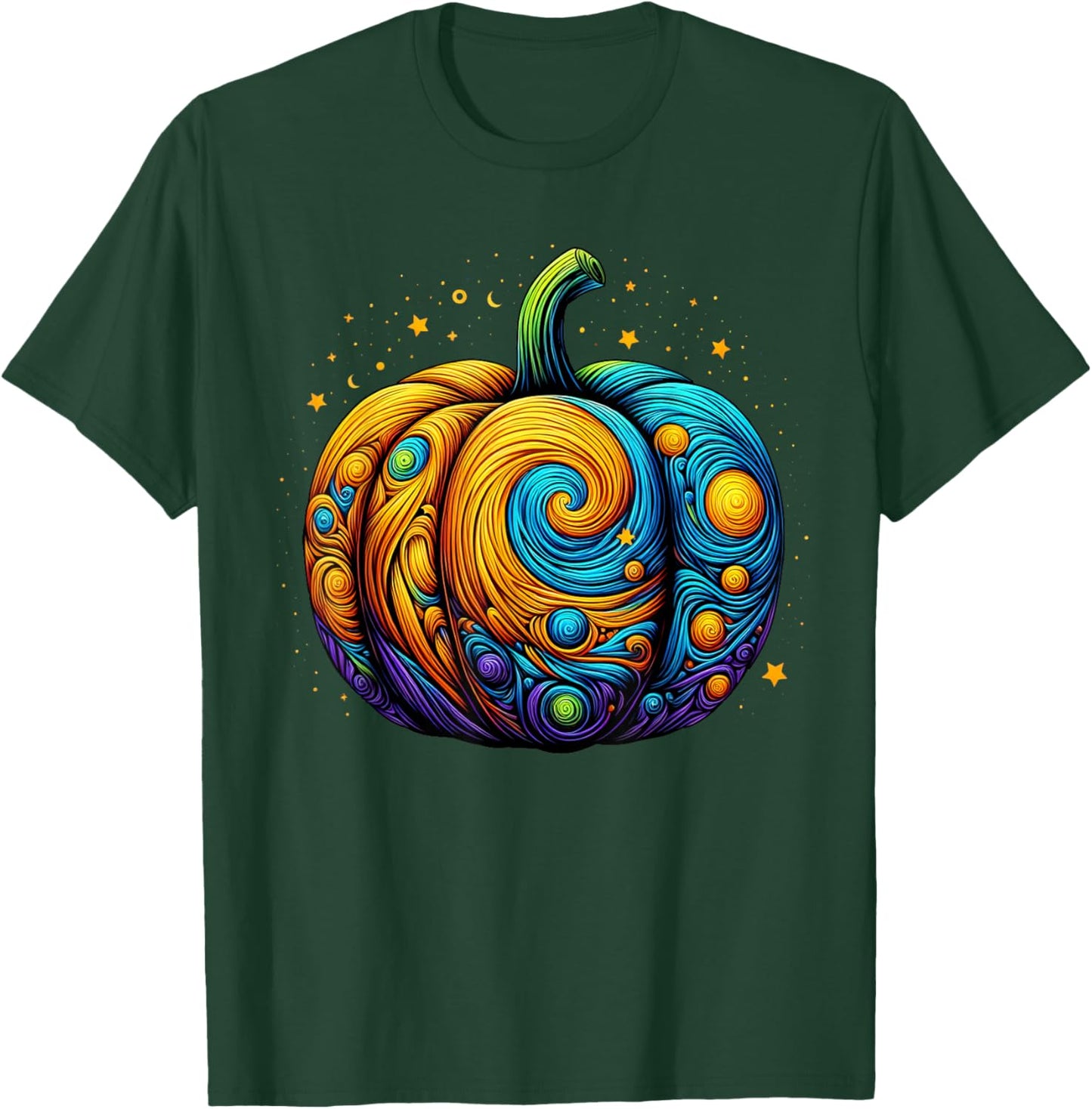 Pumpkin Halloween Starry Night Van Gogh Thanksgiving Fall T-Shirt - T-Shirt | Forest