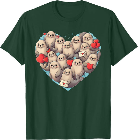 Funny Sea Lion Heart Valentine Sea Lion Kids T-Shirt - T-Shirt | Forest