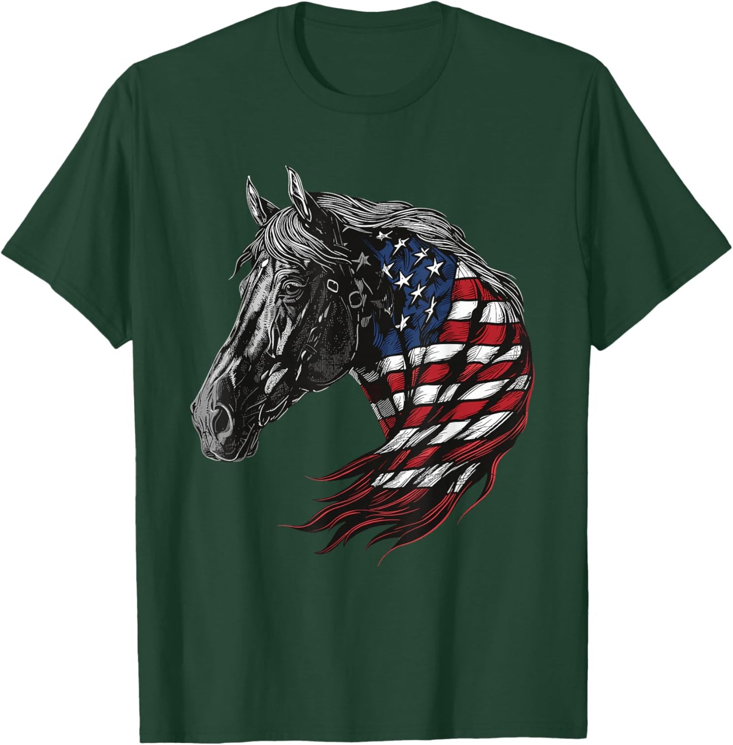 Horse Patriotic Equestrian 4th Of July USA American Flag T-Shirt - T-Shirt | Forest