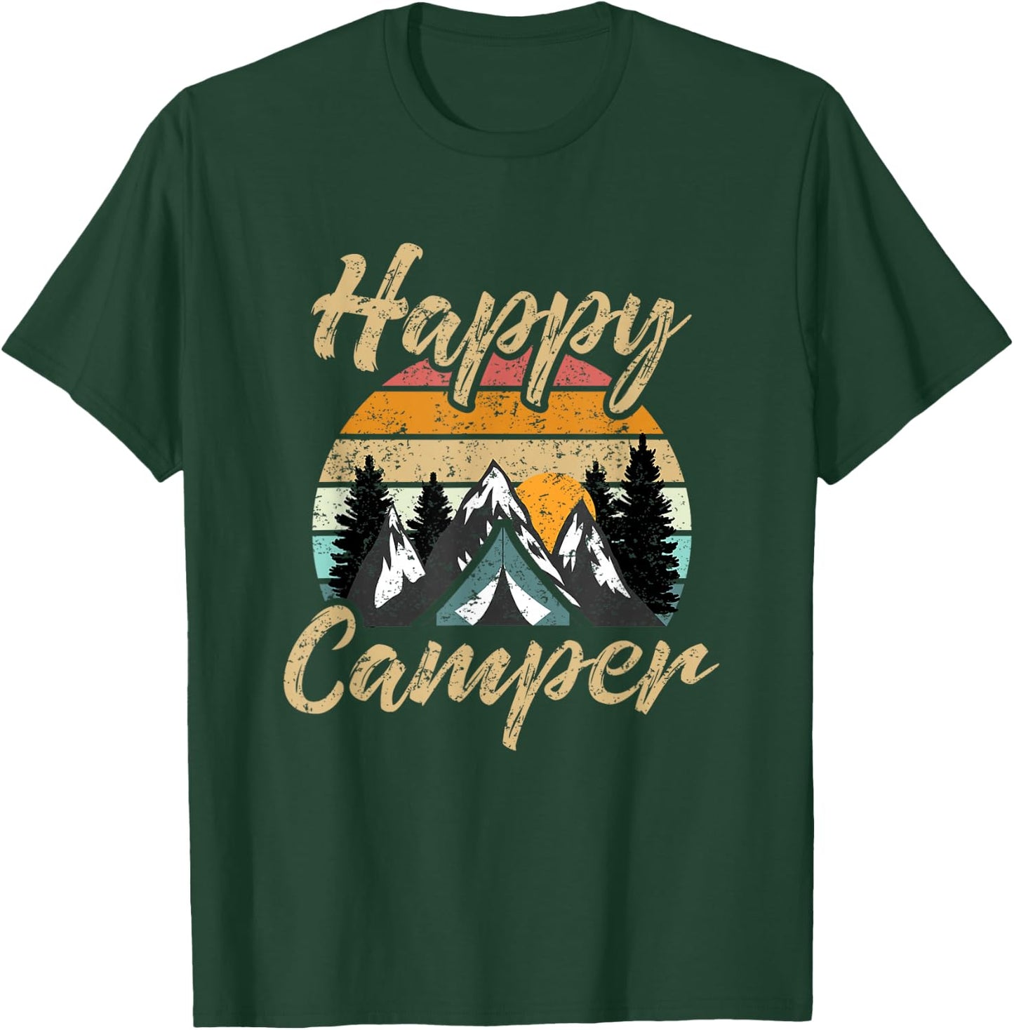 Funny Camping Hiking Lover Present Happy Camper Gift T-Shirt - T-Shirt | Forest