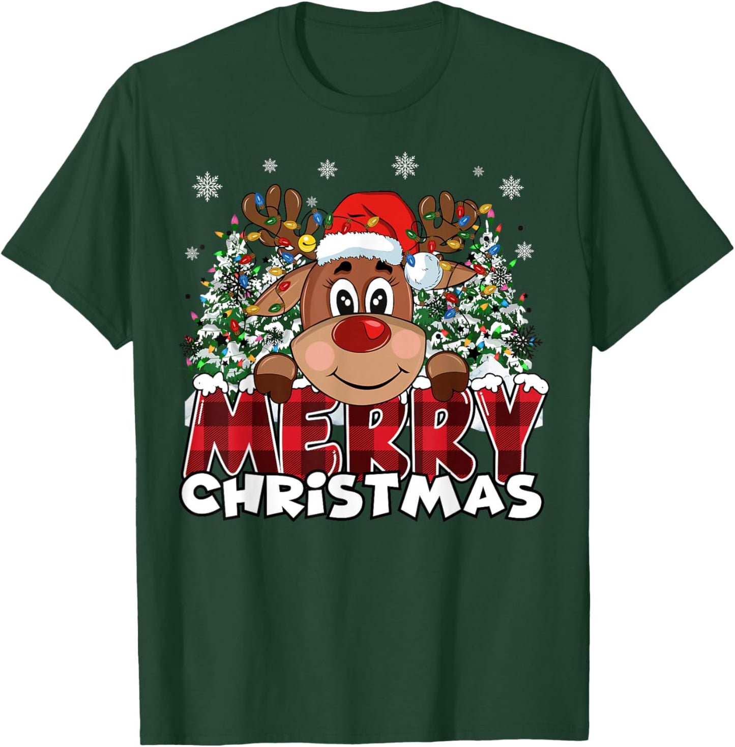 Funny Reindeer Xmas Men Women Family Merry Christmas T-Shirt - T-Shirt | Forest