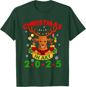 Christmas In July 2025 Reindeer Xmas Lights Summer Men Women Girls Kids T-Shirt - T-Shirt | Forest