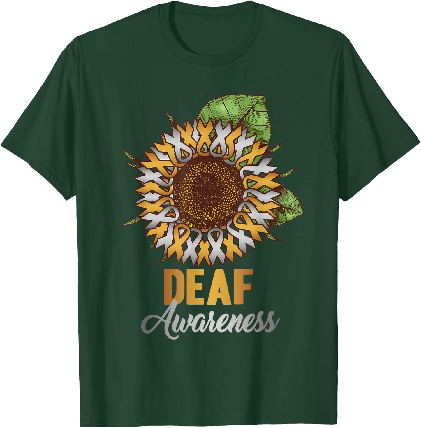 Deaf Awareness - Sunflower Gold and Silver Ribbon T-Shirt - T-Shirt | Forest