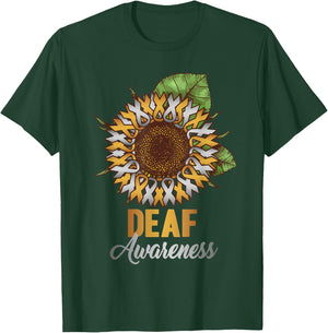 Deaf Awareness - Sunflower Gold and Silver Ribbon T-Shirt - T-Shirt | Forest