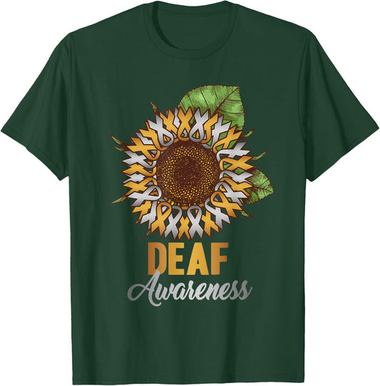 Deaf Awareness - Sunflower Gold and Silver Ribbon T-Shirt - T-Shirt | Forest