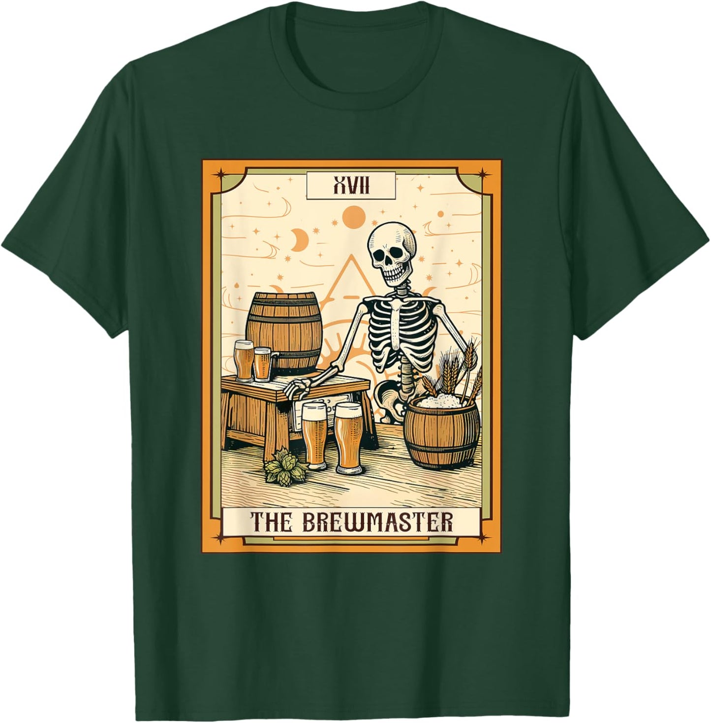 Funny Skeleton Craft Beer Drinking The Brewmaster Tarot Card T-Shirt - T-Shirt | Forest