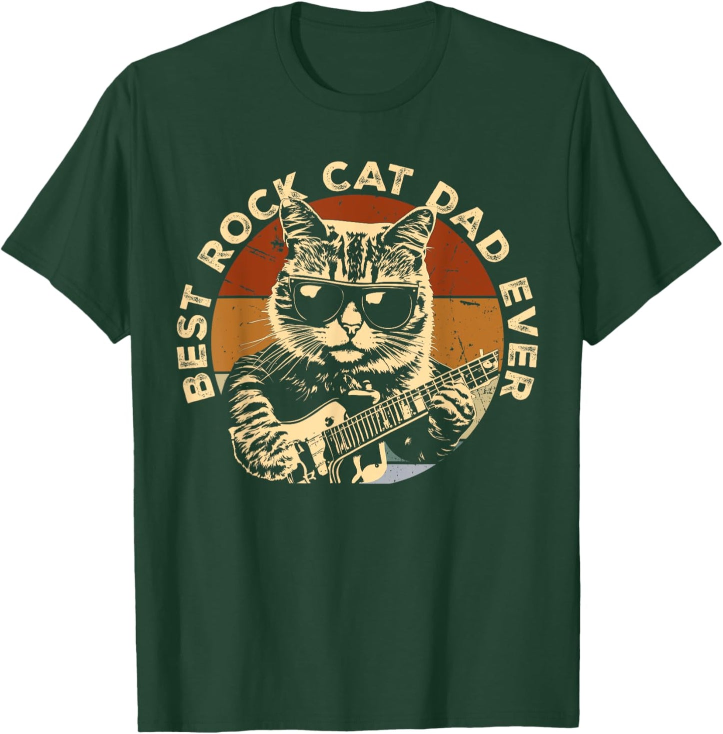 Best Rock Cat Dad Ever Funny Cat Playing Guitar T-Shirt - T-Shirt | Forest