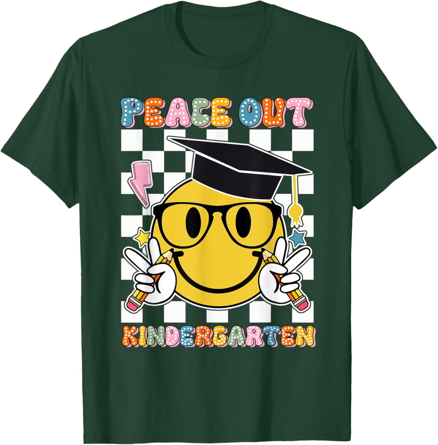 Peace Out Kindergarten Last Day of School Smile Face Kids T-Shirt - T-Shirt | Forest