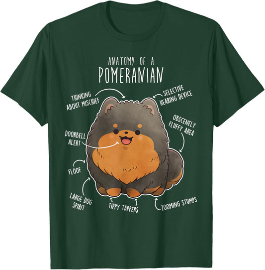 Black and Tan Pomeranian Dog Anatomy, Funny Cute Pet Pom Mom T-Shirt - T-Shirt | Forest