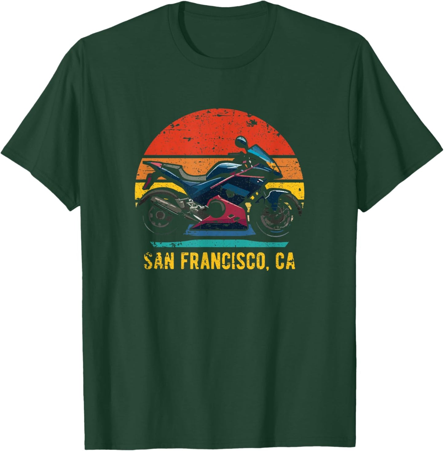 San Francisco CA USA Retro Sportbike Motorcycle Design T-Shirt - T-Shirt | Forest